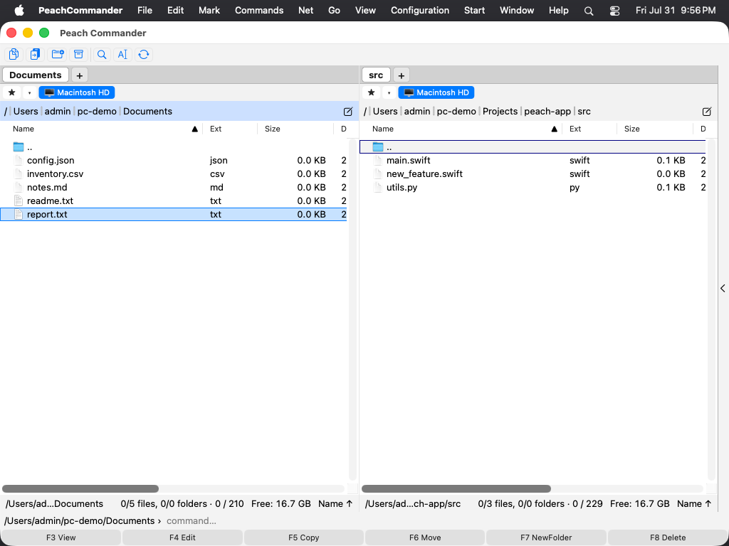 Peach Commander main window with two file panels